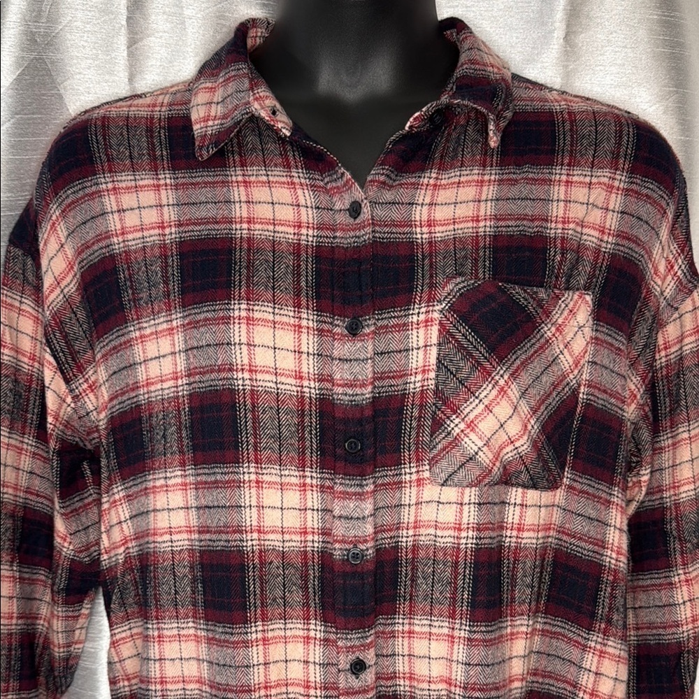 BP Oversized Plaid Flannel Button Down Long Sleeve Cotton Rayon Women’s M